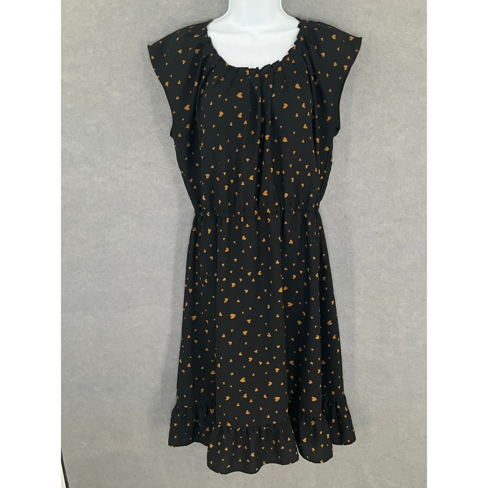 Black Dress with Gold Heart Print - Women - So CUTE!